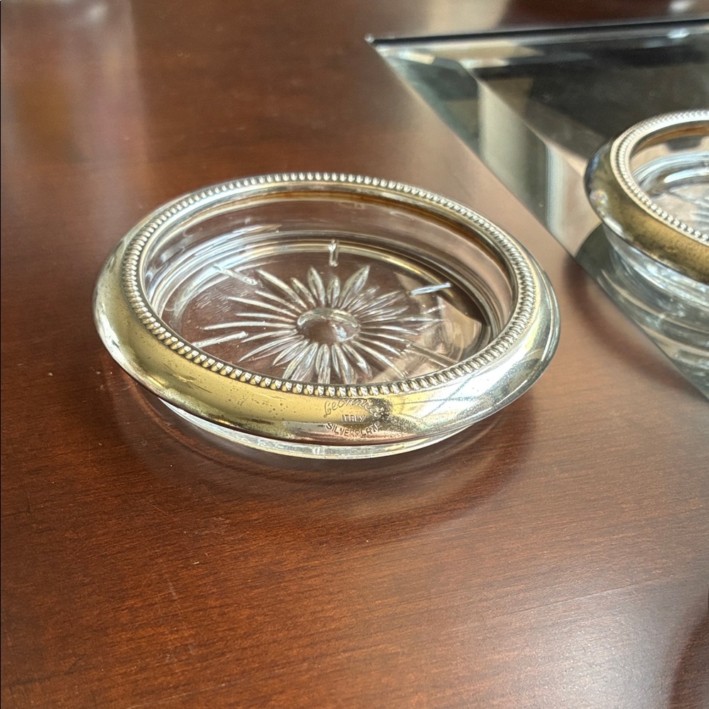 EUC! Vintage! Elegant Silver-plate and Cut Glass Coaster Set. - Picture 3 of 11